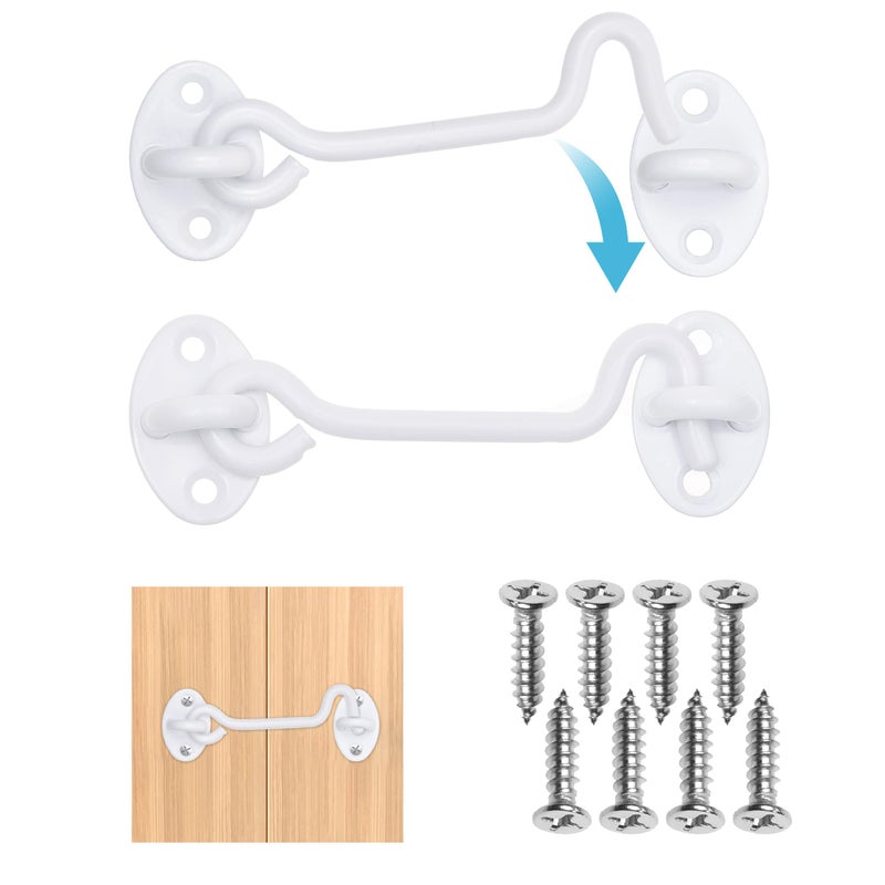 ECO-FUSED 4-inch Heavy Duty Hook and Eye Latch - 2X Barn Door Lock (White)  8X Mounting Screws - Powder Coated Stainless Steel Hooks for Door  Windows  Sheds  Fences  Gates  Closets  Cabinets - Image 3